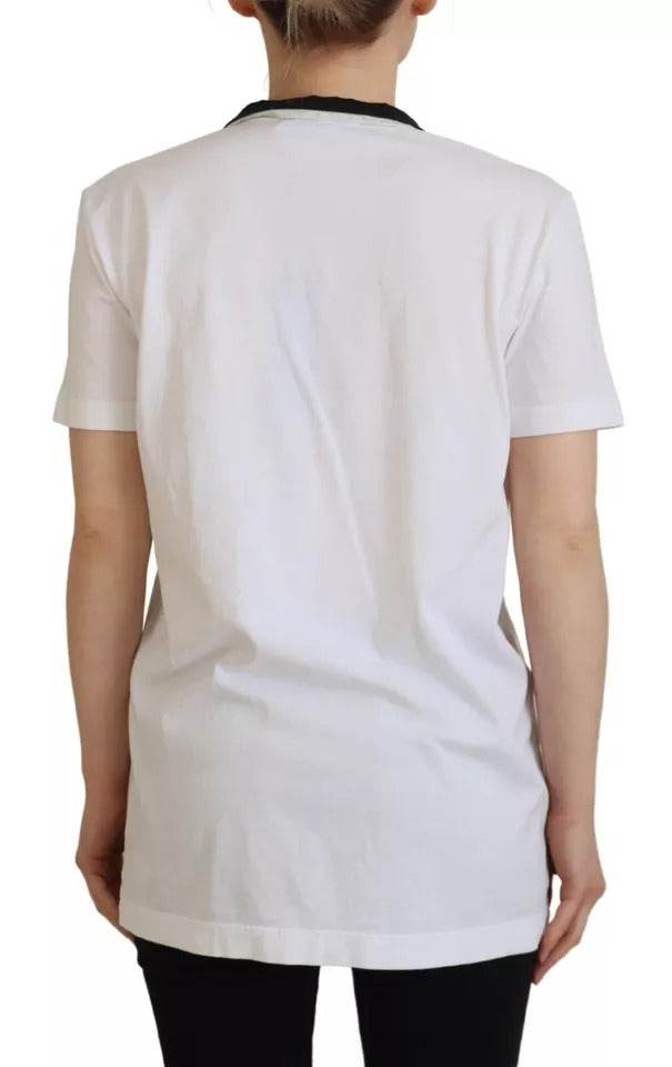 Dolce & Gabbana White Cotton Printed Ascot Collared T-shirt - Hilstor