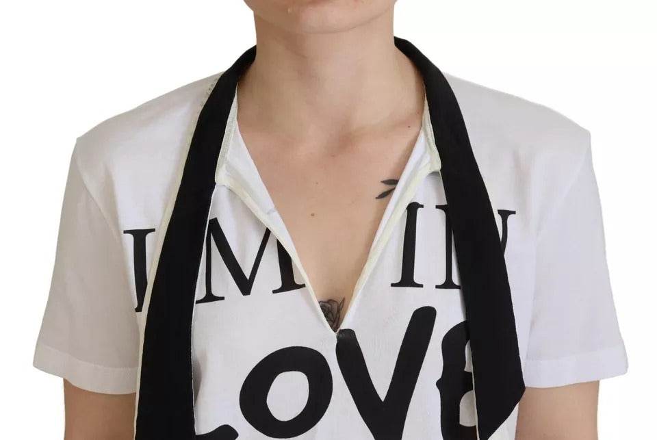 Dolce & Gabbana White Cotton Printed Ascot Collared T-shirt - Hilstor