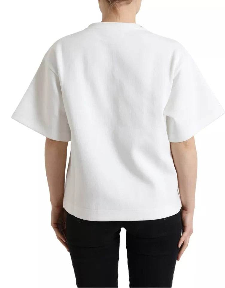 Dolce & Gabbana White Cotton Stretch Black HOT Crystal T-shirt - Hilstor