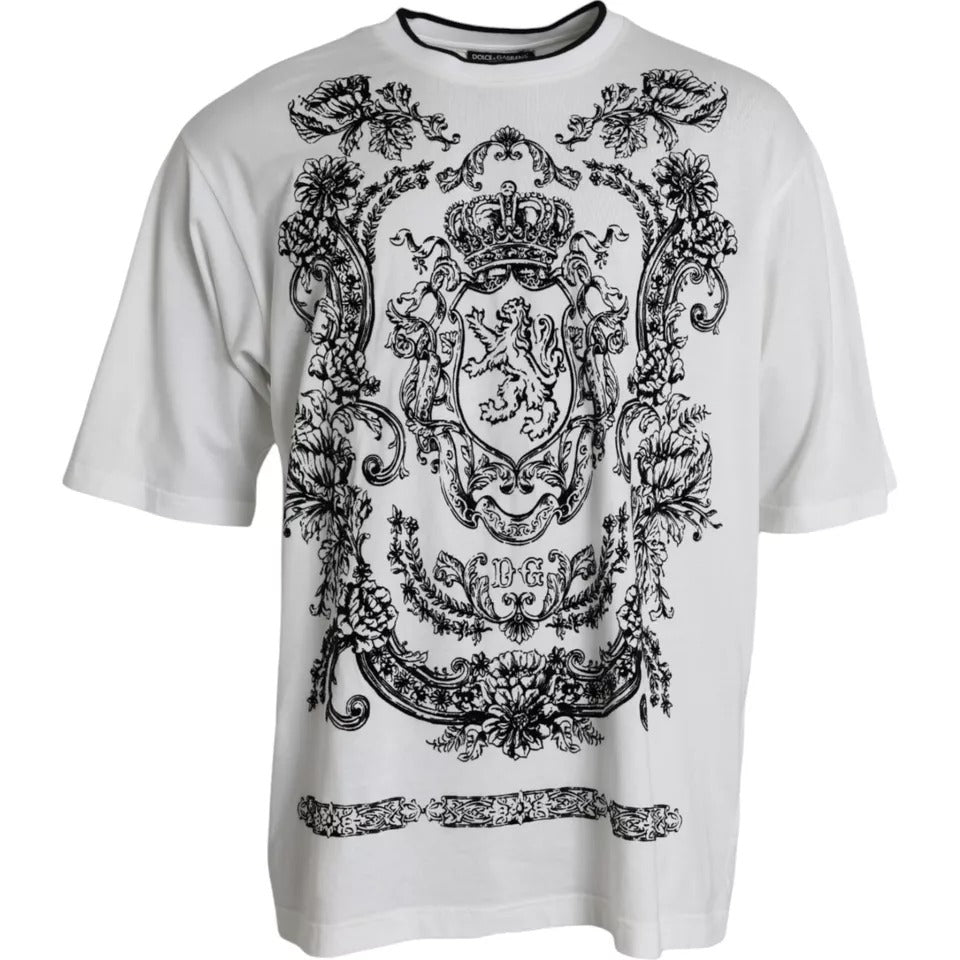 Dolce &amp; Gabbana White Lion Crown Logo Bomuld T-shirt med rund hals
