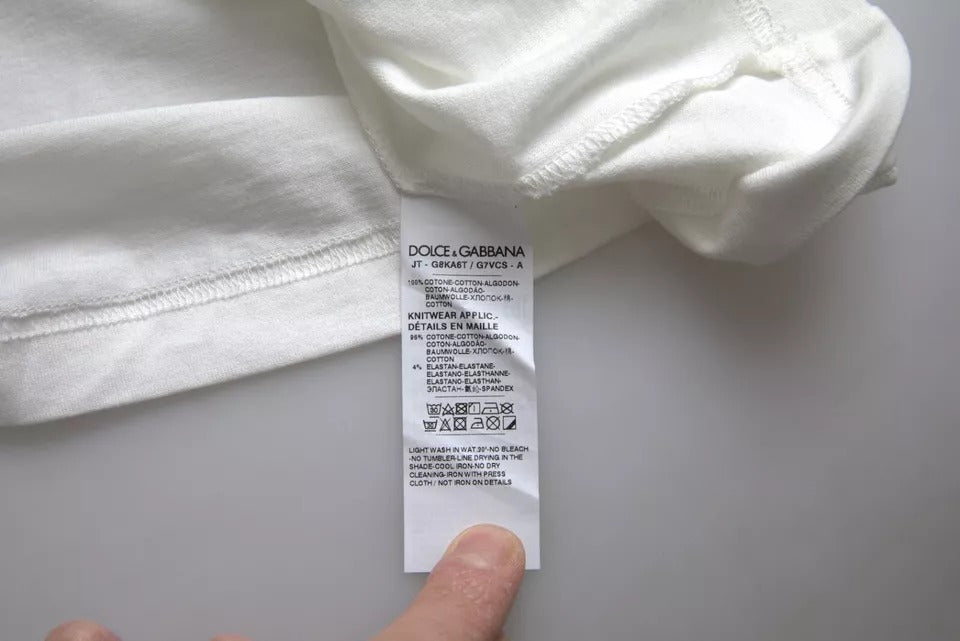 Dolce &amp; Gabbana White Lion Crown Logo Bomuld T-shirt med rund hals
