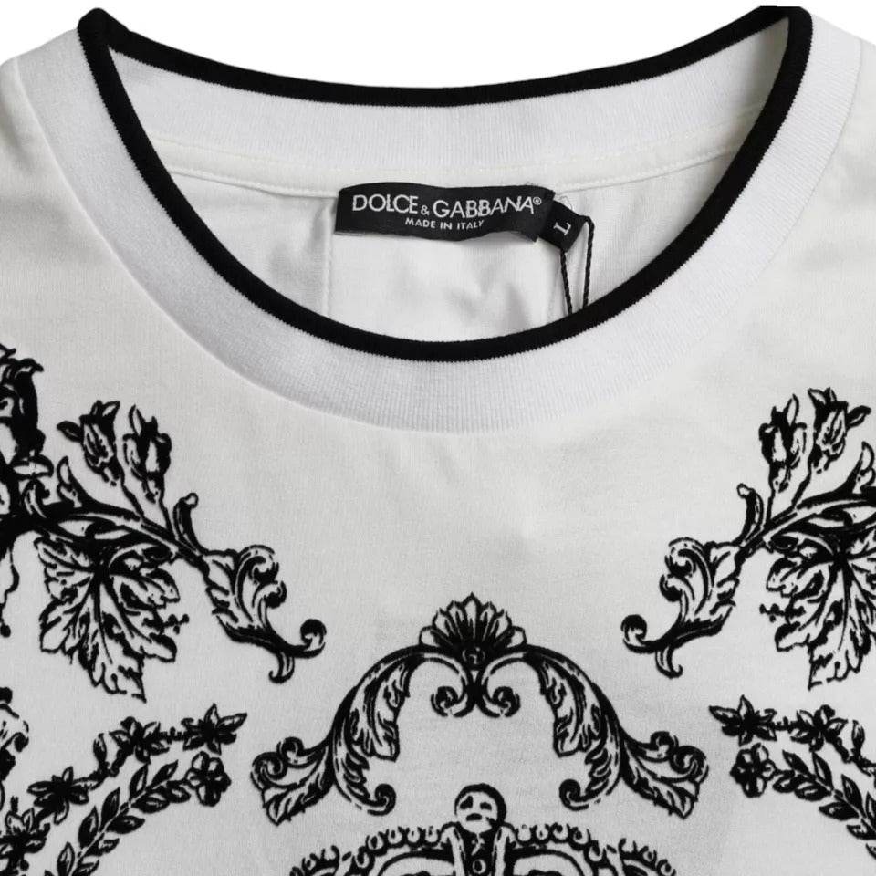 Dolce & Gabbana White Lion Crown Logo Cotton Crewneck T-shirt - Hilstor