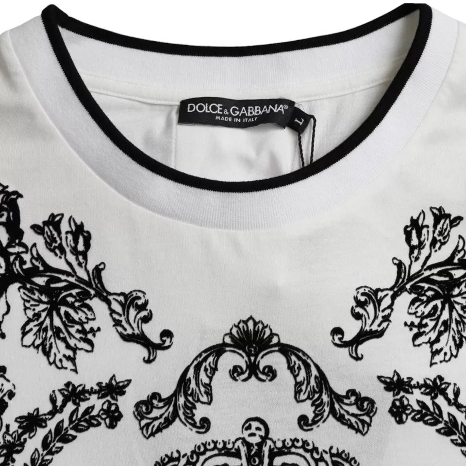 Dolce &amp; Gabbana White Lion Crown Logo Bomuld T-shirt med rund hals