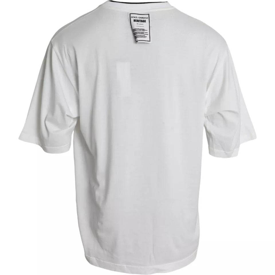 Dolce & Gabbana White Lion Crown Logo Cotton Crewneck T-shirt - Hilstor
