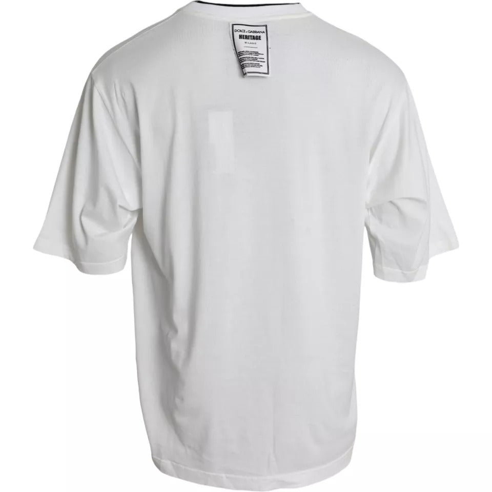 Dolce &amp; Gabbana White Lion Crown Logo Bomuld T-shirt med rund hals