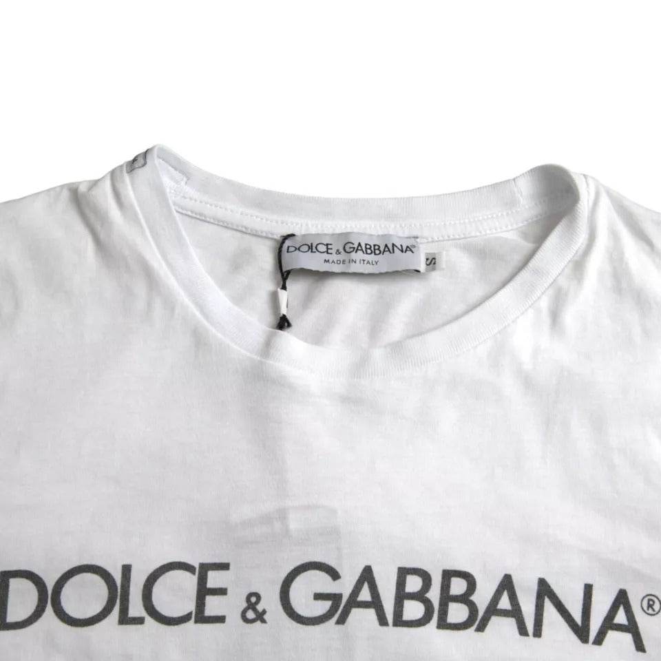 Dolce & Gabbana White Logo Cotton Crew Neck Short Sleeves T-shirt - Hilstor
