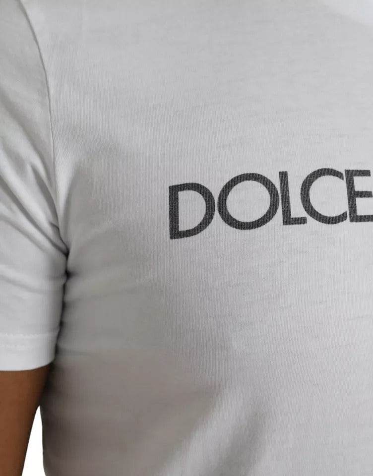 Dolce & Gabbana White Logo Cotton Crew Neck Short Sleeves T-shirt - Hilstor