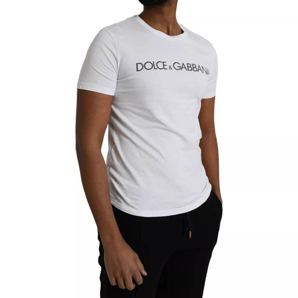 Dolce & Gabbana White Logo Cotton Crew Neck Short Sleeves T-shirt - Hilstor