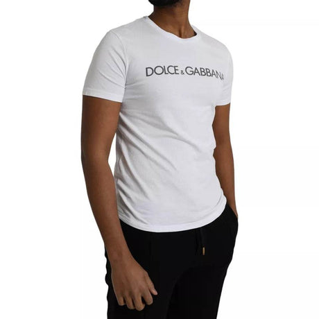 Dolce & Gabbana White Logo Cotton Crew Neck Short Sleeves T-shirt - Hilstor