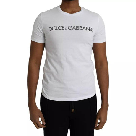 Dolce & Gabbana White Logo Cotton Crew Neck Short Sleeves T-shirt - Hilstor