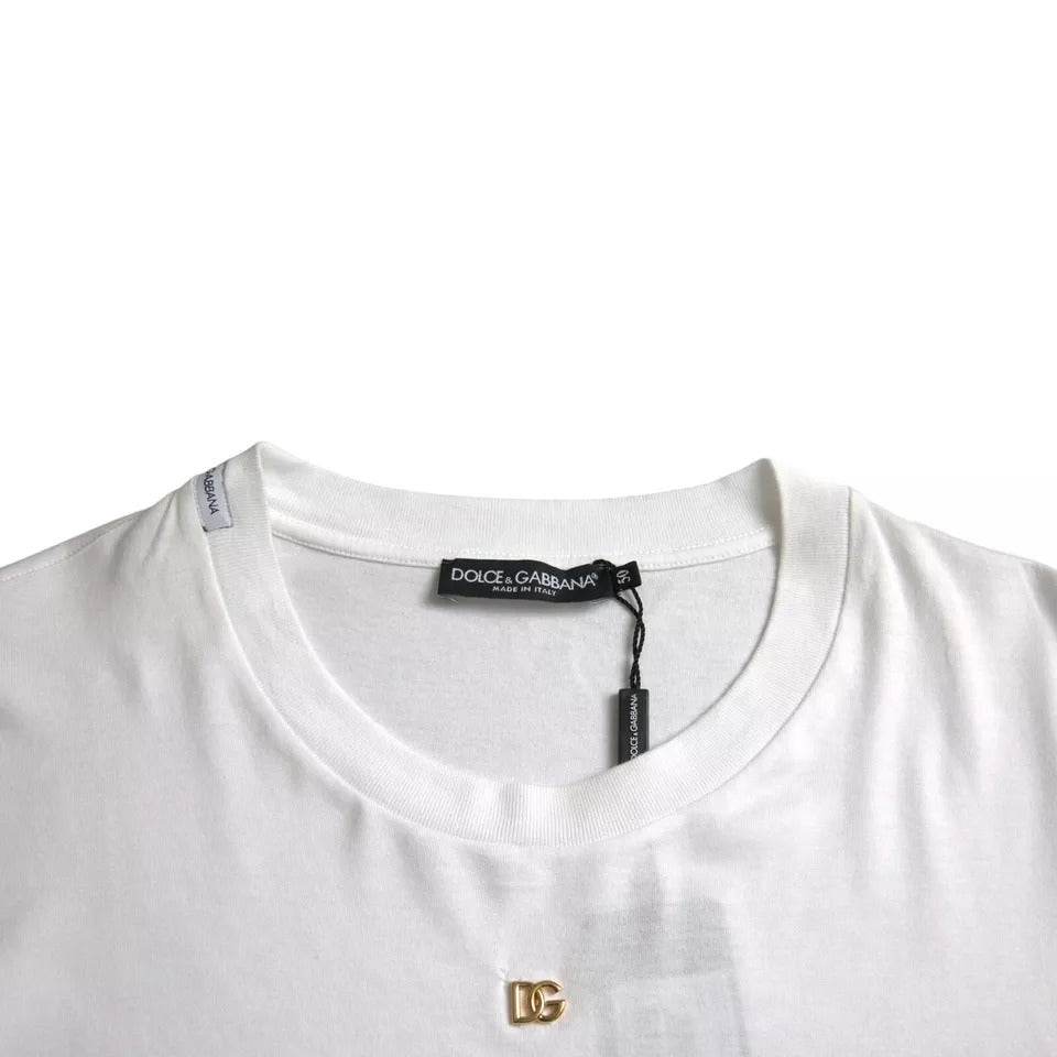 Dolce & Gabbana White Logo Cotton Round Neck Short Sleeves T-shirt - Hilstor