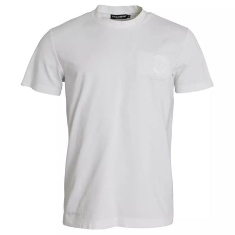 Dolce & Gabbana White Logo Embossed Cotton Crewneck T-shirt - Hilstor