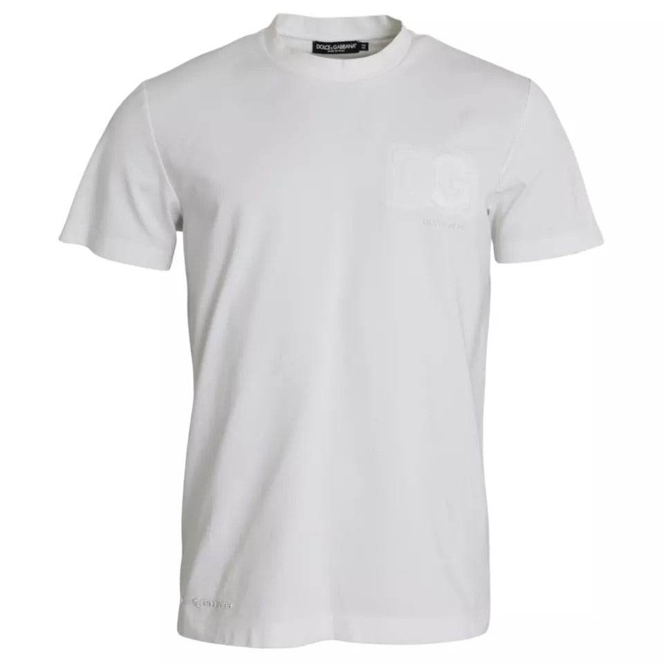 Dolce & Gabbana White Logo Embossed Cotton Crewneck T-shirt - Hilstor