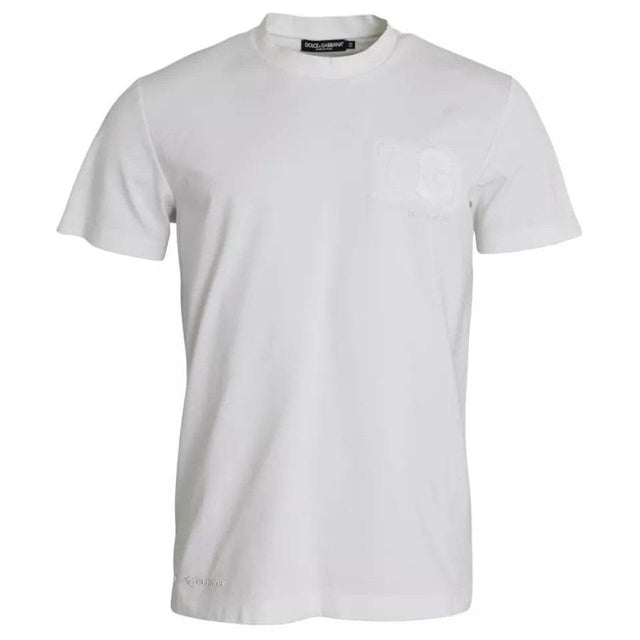Dolce & Gabbana White Logo Embossed Cotton Crewneck T-shirt - Hilstor