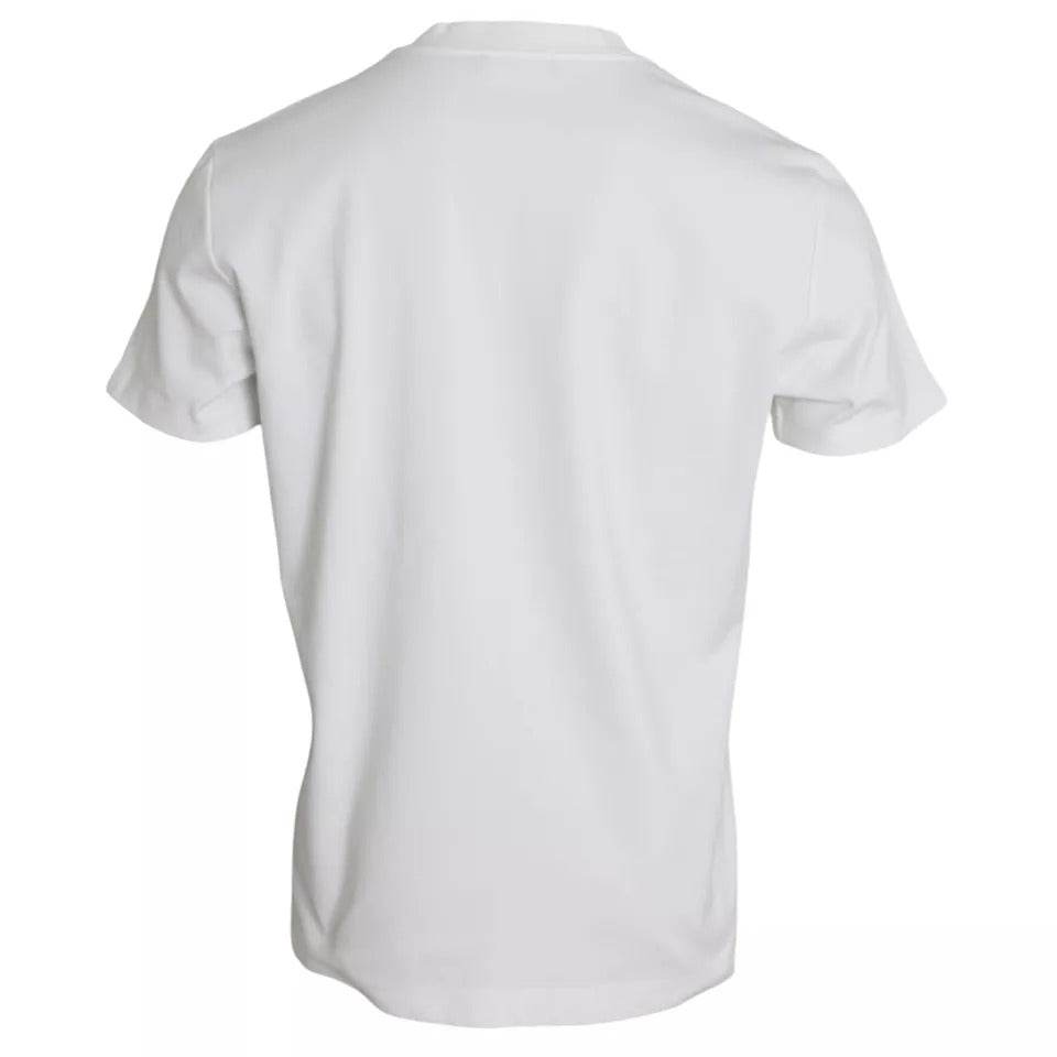 Dolce & Gabbana White Logo Embossed Cotton Crewneck T-shirt - Hilstor
