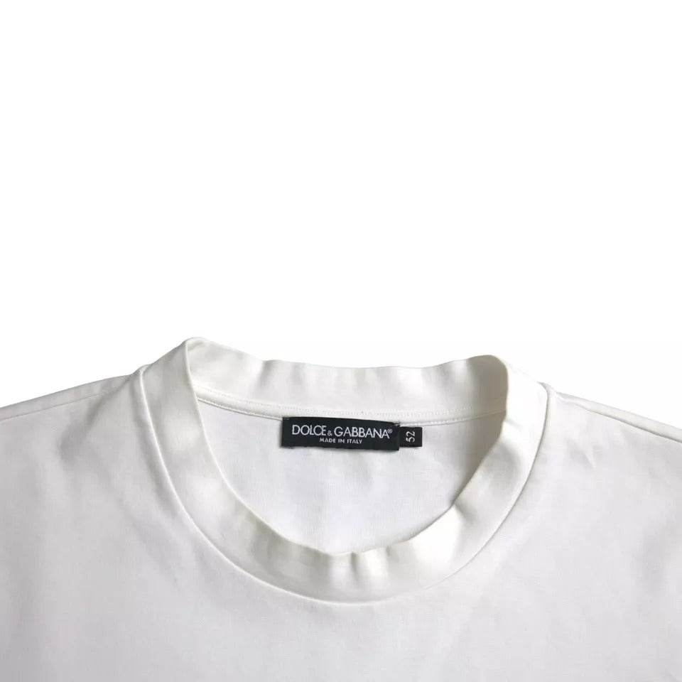 Dolce & Gabbana White Logo Embossed Cotton Crewneck T-shirt - Hilstor