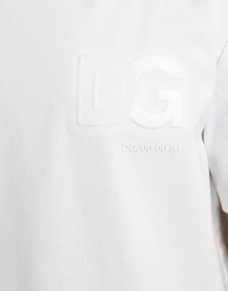 Dolce & Gabbana White Logo Embossed Cotton Crewneck T-shirt - Hilstor
