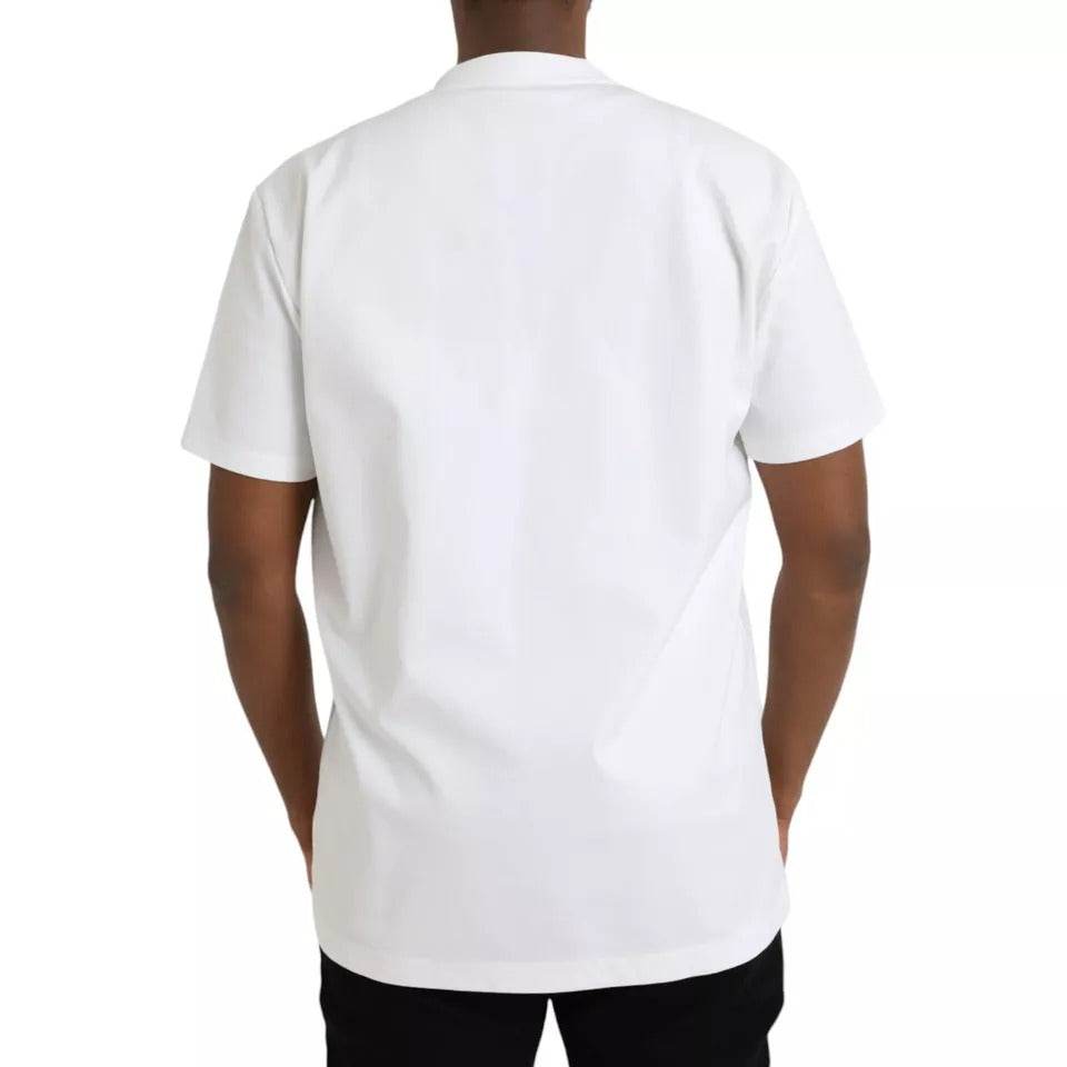 Dolce & Gabbana White Logo Embossed Cotton Crewneck T-shirt - Hilstor