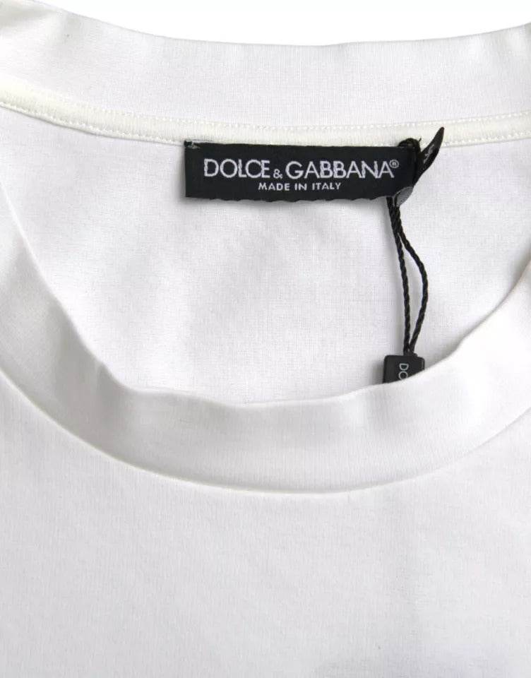 Dolce & Gabbana White Logo Embossed Cotton Crewneck T-shirt - Hilstor