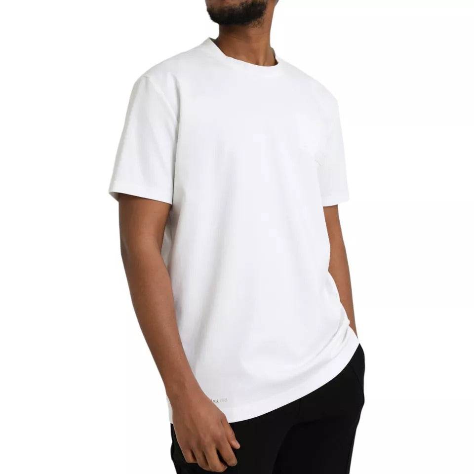 Dolce & Gabbana White Logo Embossed Cotton Crewneck T-shirt - Hilstor