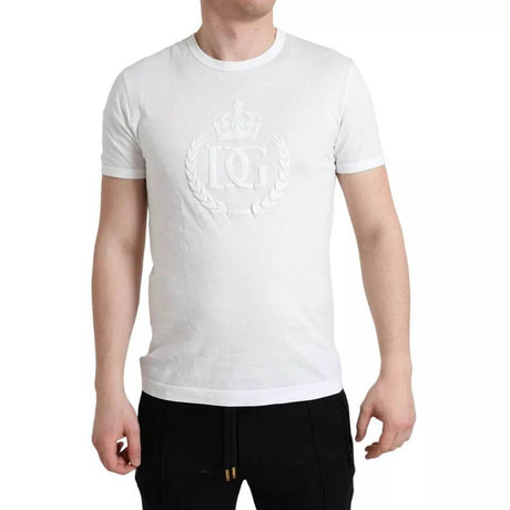 Dolce & Gabbana White Logo Embossed Crew Neck Short Sleeves T-shirt - Hilstor