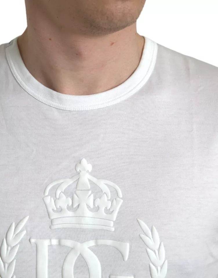 Dolce & Gabbana White Logo Embossed Crew Neck Short Sleeves T-shirt - Hilstor
