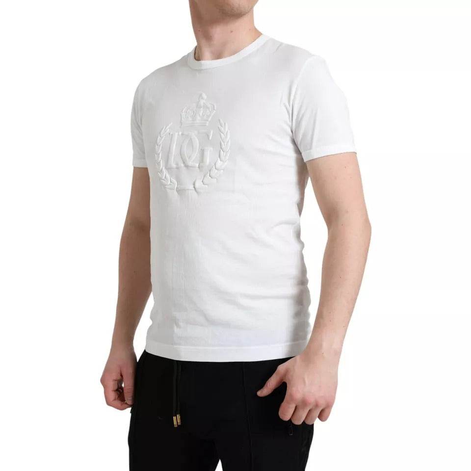 Dolce & Gabbana White Logo Embossed Crew Neck Short Sleeves T-shirt - Hilstor