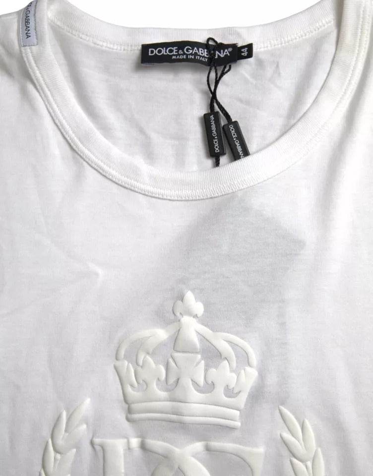 Dolce & Gabbana White Logo Embossed Crew Neck Short Sleeves T-shirt - Hilstor