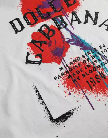 Dolce & Gabbana White Logo Floral Cotton Crew Neck T-shirt - Hilstor