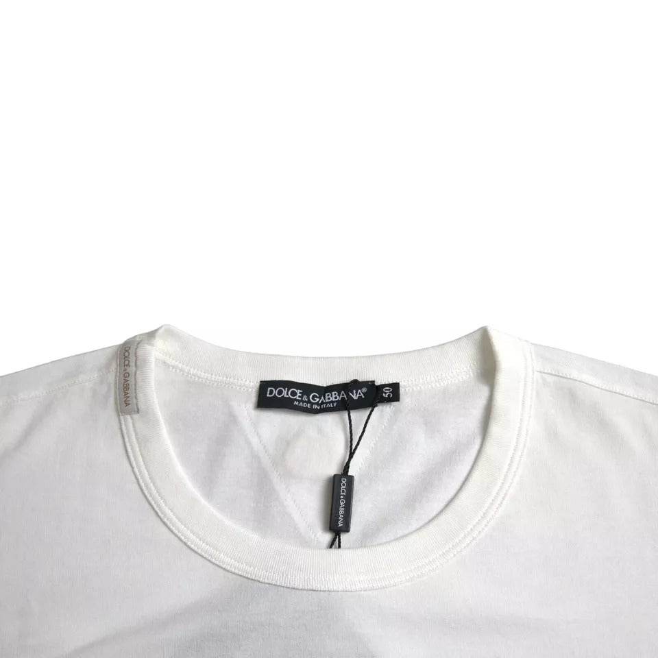 Dolce & Gabbana White Logo Floral Cotton Crew Neck T-shirt - Hilstor