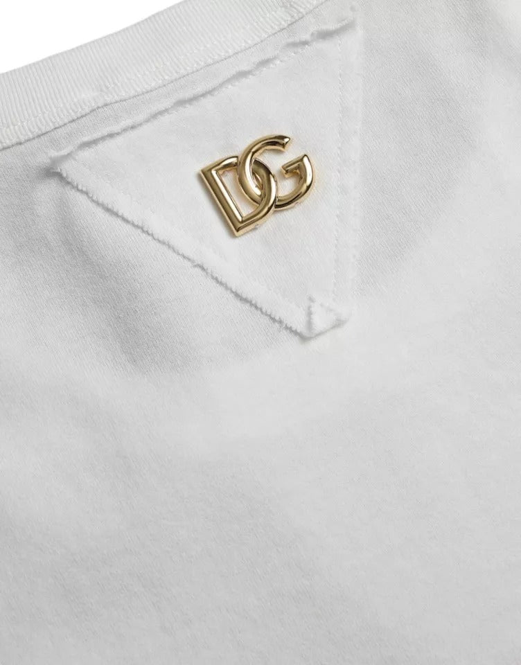 Dolce & Gabbana T-shirt med rund hals i hvidt logo i bomuld