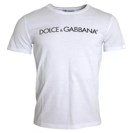 Dolce & Gabbana White Logo Print Cotton Crew Neck Mens Top T-shirt - Hilstor