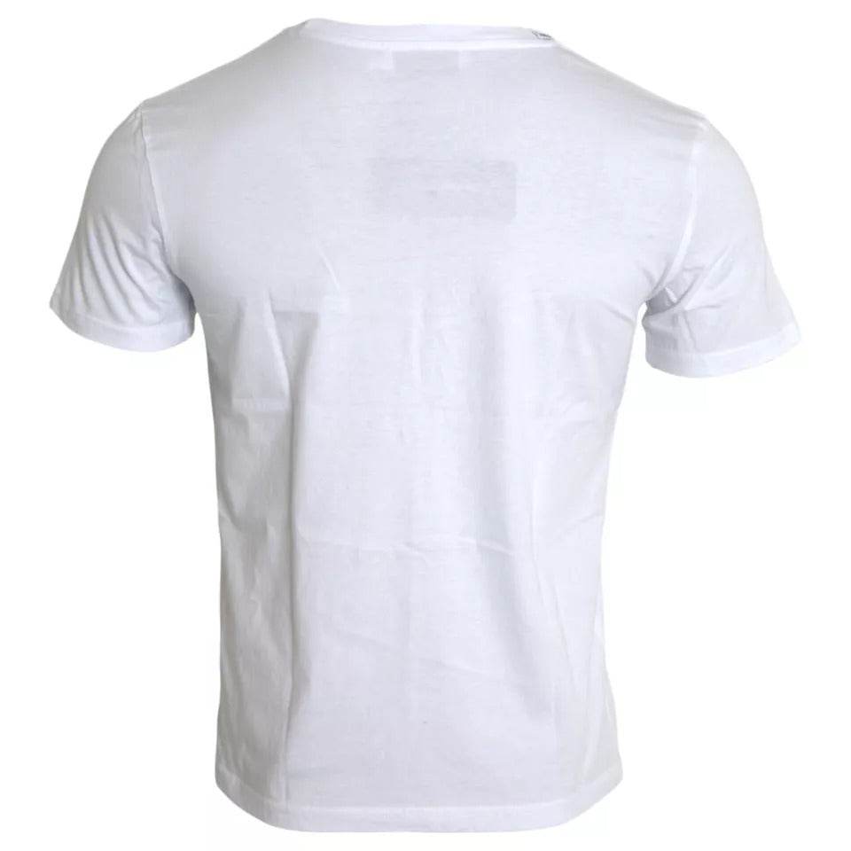 Dolce & Gabbana White Logo Print Cotton Crew Neck Mens Top T-shirt - Hilstor