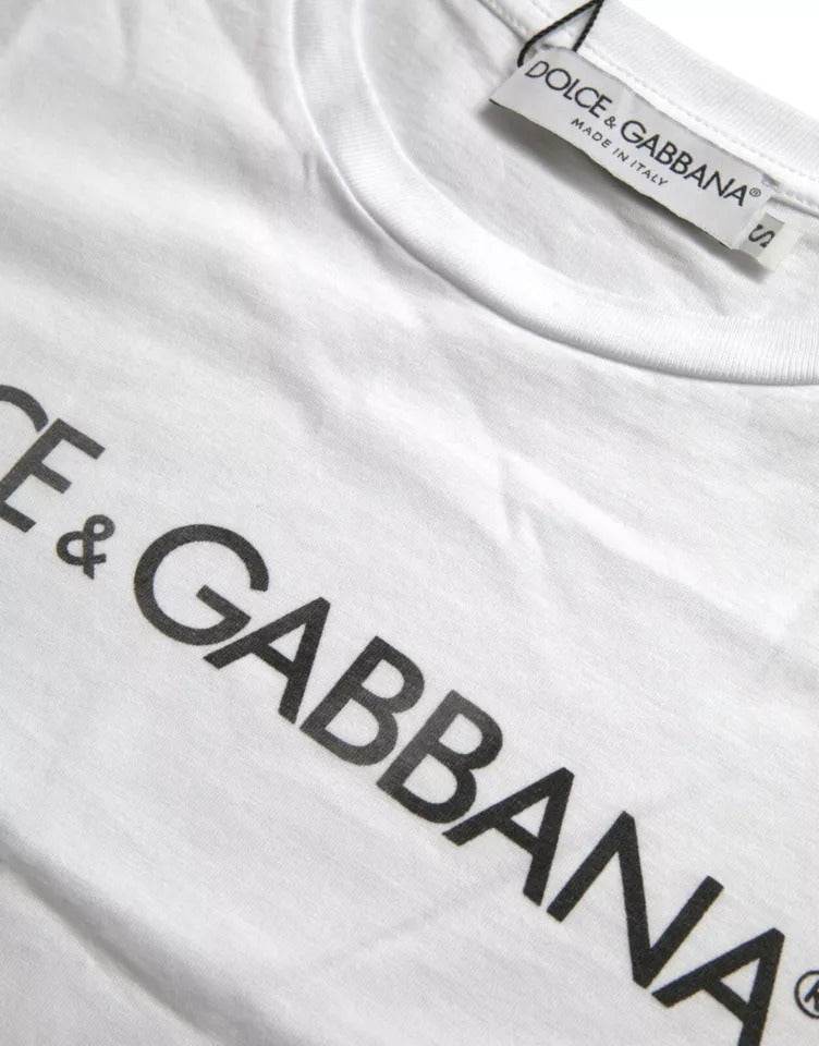 Dolce & Gabbana White Logo Print Cotton Crew Neck Mens Top T-shirt - Hilstor