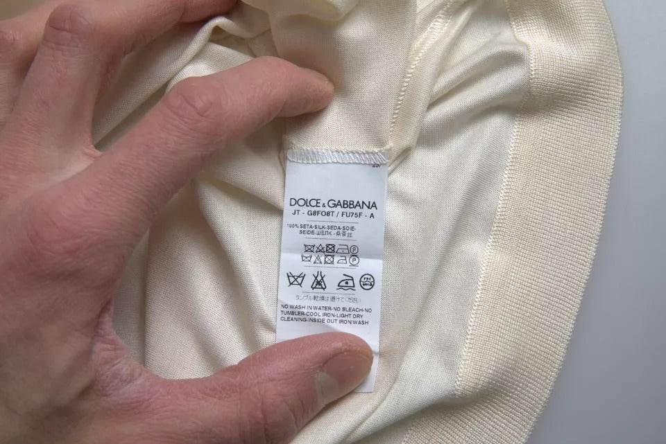 Dolce & Gabbana White Short Button Closure Silk Top T-shirt - Hilstor