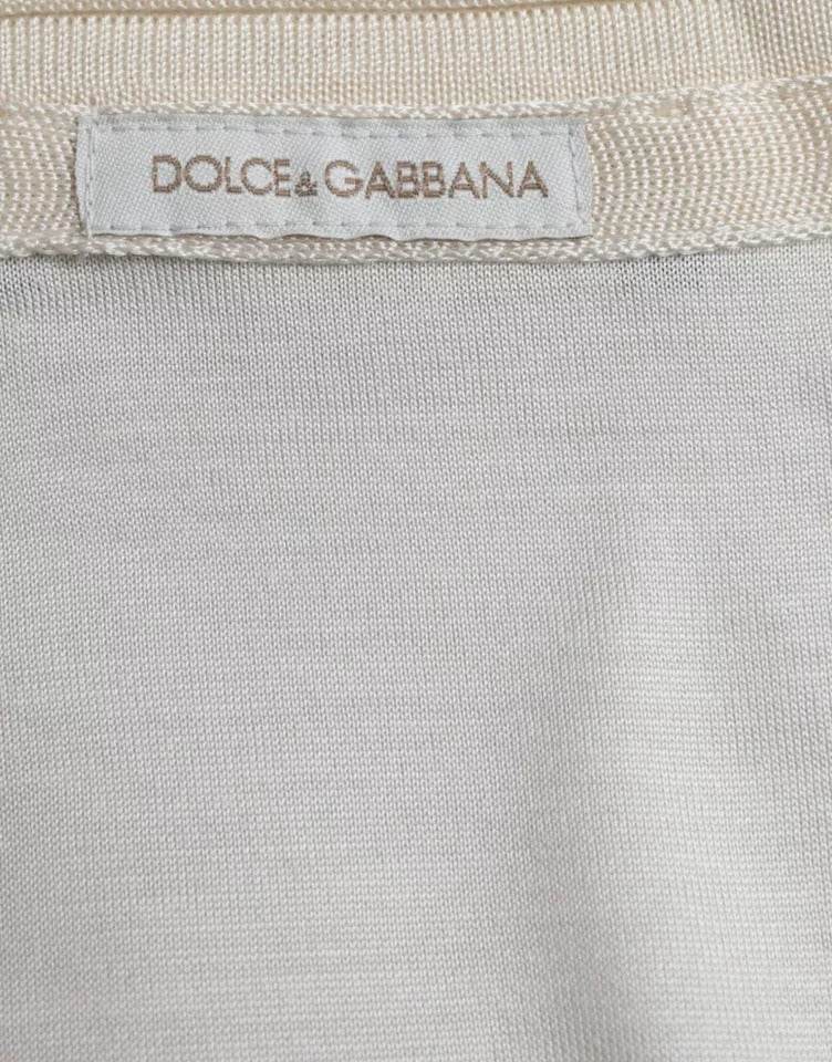 Dolce & Gabbana White Short Button Closure Silk Top T-shirt - Hilstor