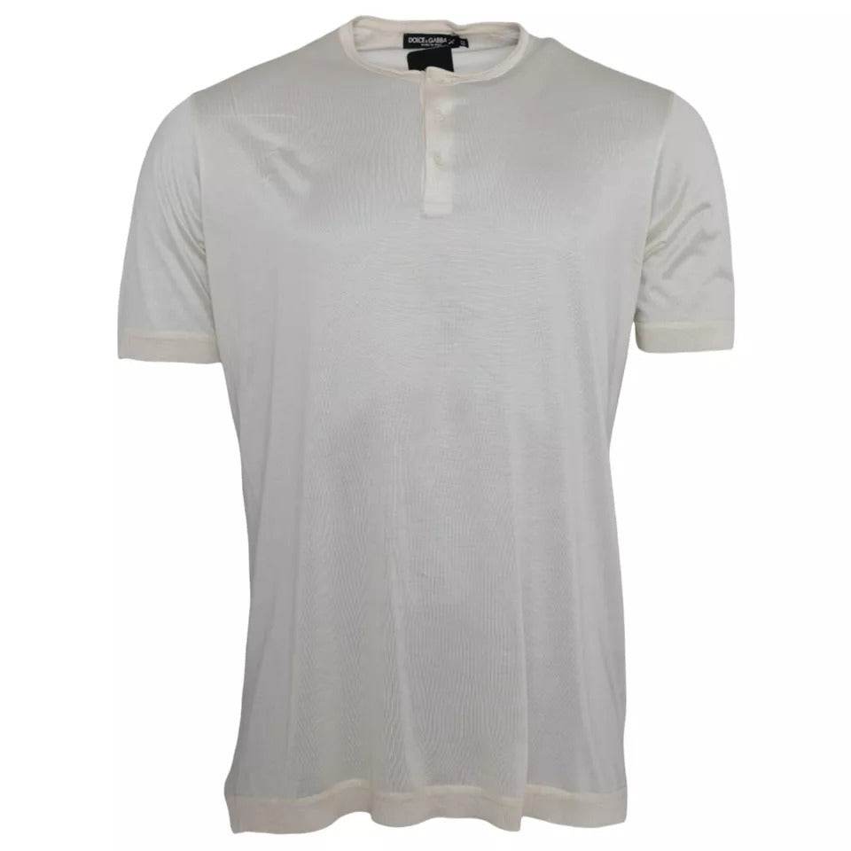 Dolce & Gabbana White Short Button Closure Silk Top T-shirt - Hilstor