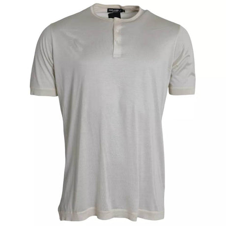 Dolce & Gabbana White Short Button Closure Silk Top T-shirt - Hilstor