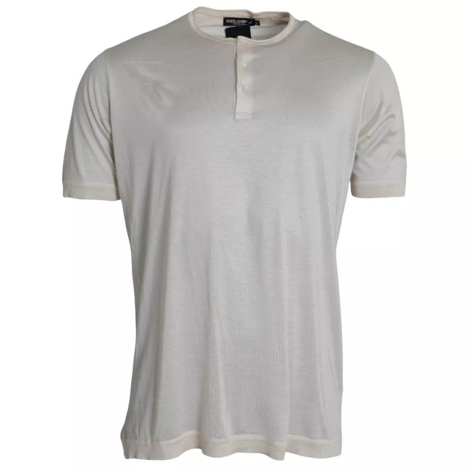 Dolce & Gabbana White Short Button Closure Silk Top T-shirt - Hilstor