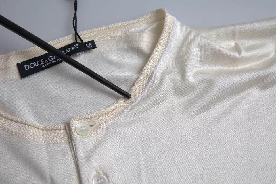 Dolce & Gabbana White Short Button Closure Silk Top T-shirt - Hilstor