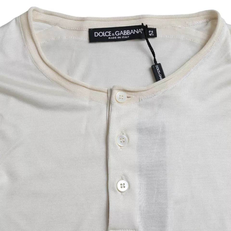 Dolce & Gabbana White Short Button Closure Silk Top T-shirt - Hilstor
