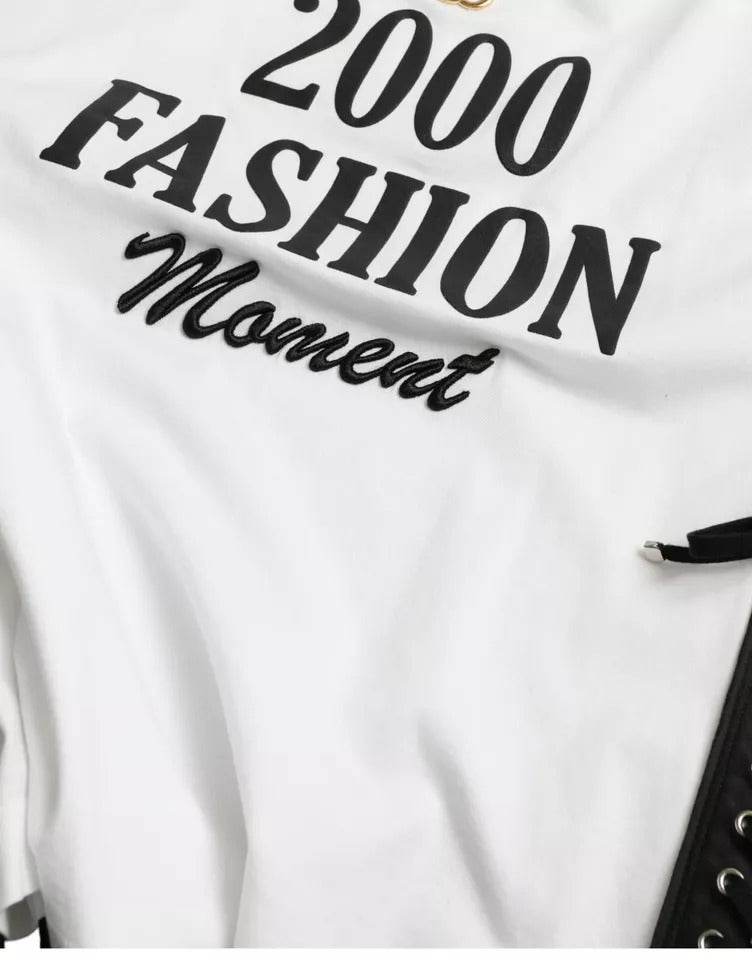 Dolce & Gabbana White Slogan Print Lacing Detailed T-shirt - Hilstor