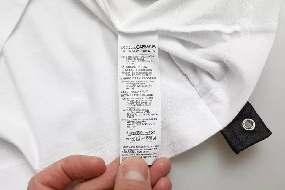 Dolce & Gabbana White Slogan Print Lacing Detailed T-shirt - Hilstor
