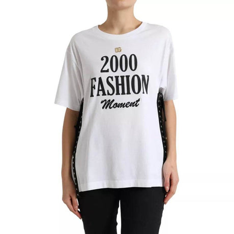 Dolce & Gabbana White Slogan Print Lacing Detailed T-shirt - Hilstor