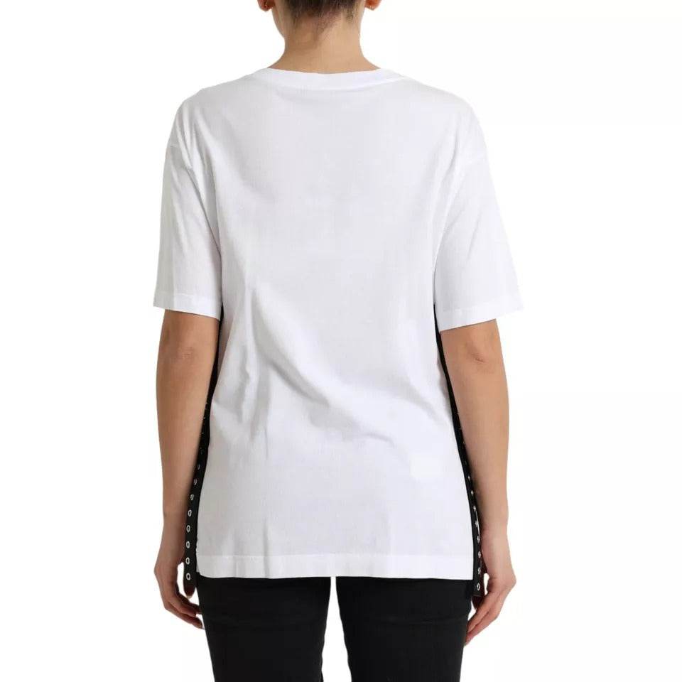 Dolce & Gabbana White Slogan Print Lacing Detailed T-shirt - Hilstor