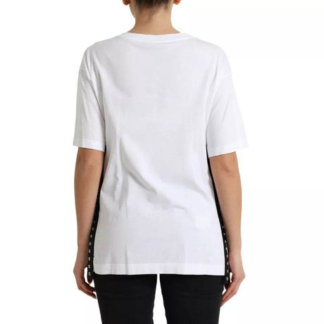 Dolce & Gabbana White Slogan Print Lacing Detailed T-shirt - Hilstor