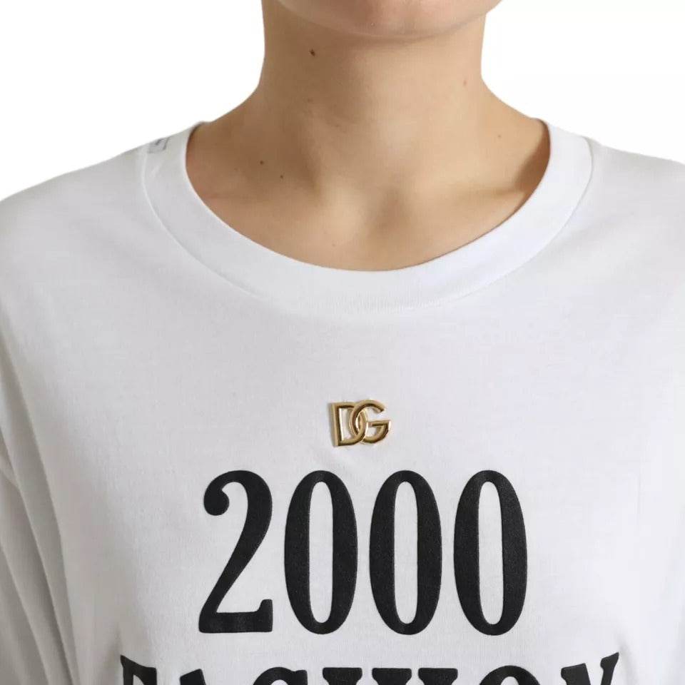Dolce & Gabbana White Slogan Print Lacing Detailed T-shirt - Hilstor