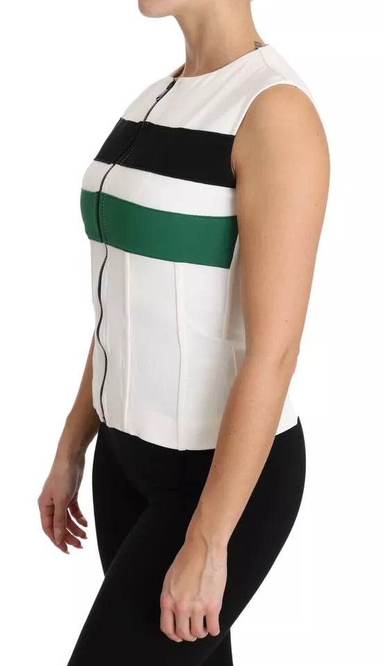 Dolce & Gabbana White Striped Cotton Sleeveless Top T-shirt - Hilstor