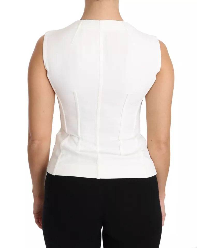 Dolce & Gabbana White Striped Cotton Sleeveless Top T-shirt - Hilstor
