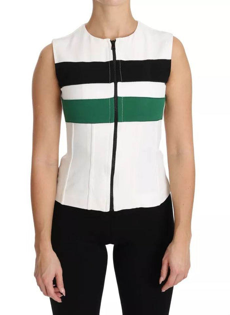 Dolce & Gabbana White Striped Cotton Sleeveless Top T-shirt - Hilstor